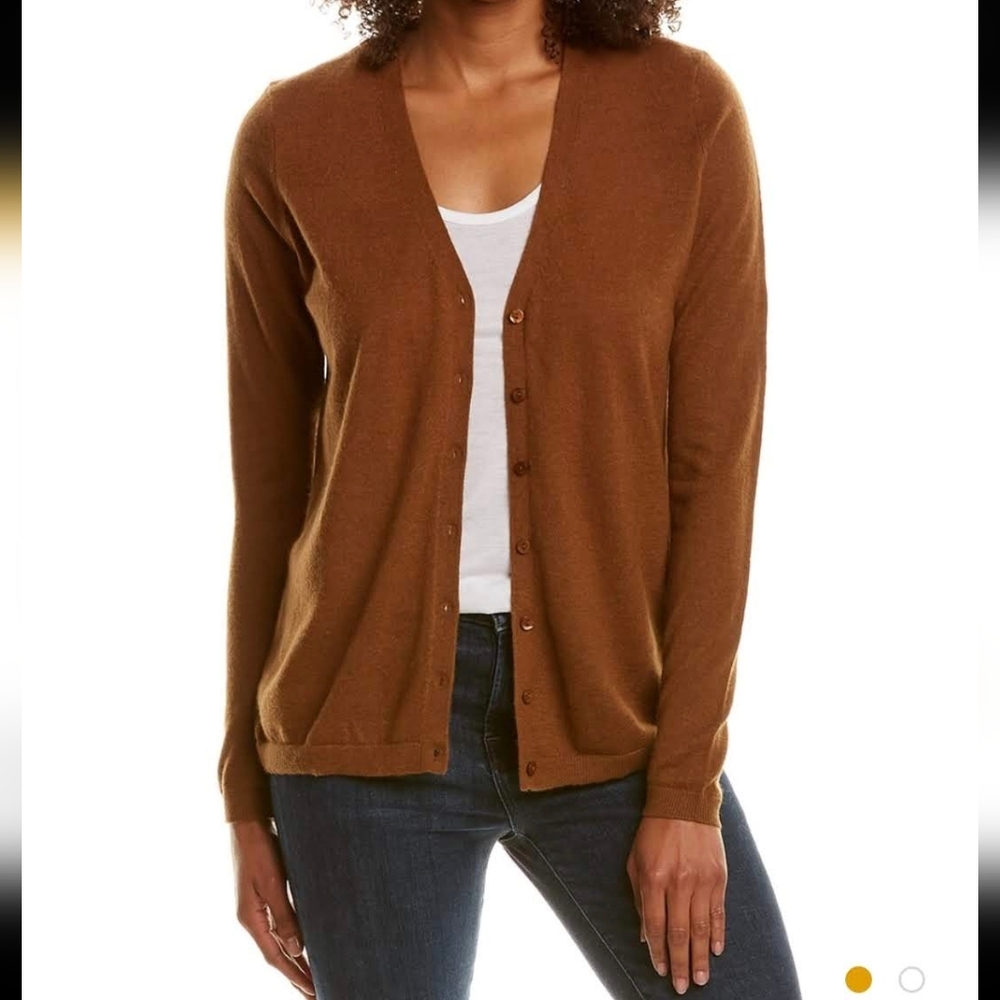The Cashmere Project 100% Cashmere V-Neck Button-Front Cardigan - Brown